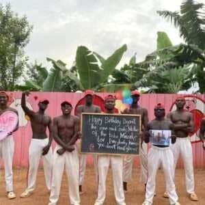 African dancing man delivering funny greetings in a personalized video message